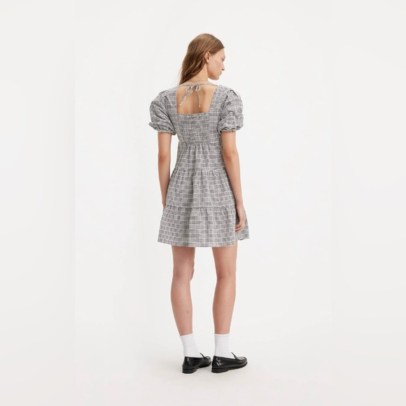 Levi’s Volume Sleeved Tiered Dress; Gingham - Grey; Size L - Picture 3 of 4